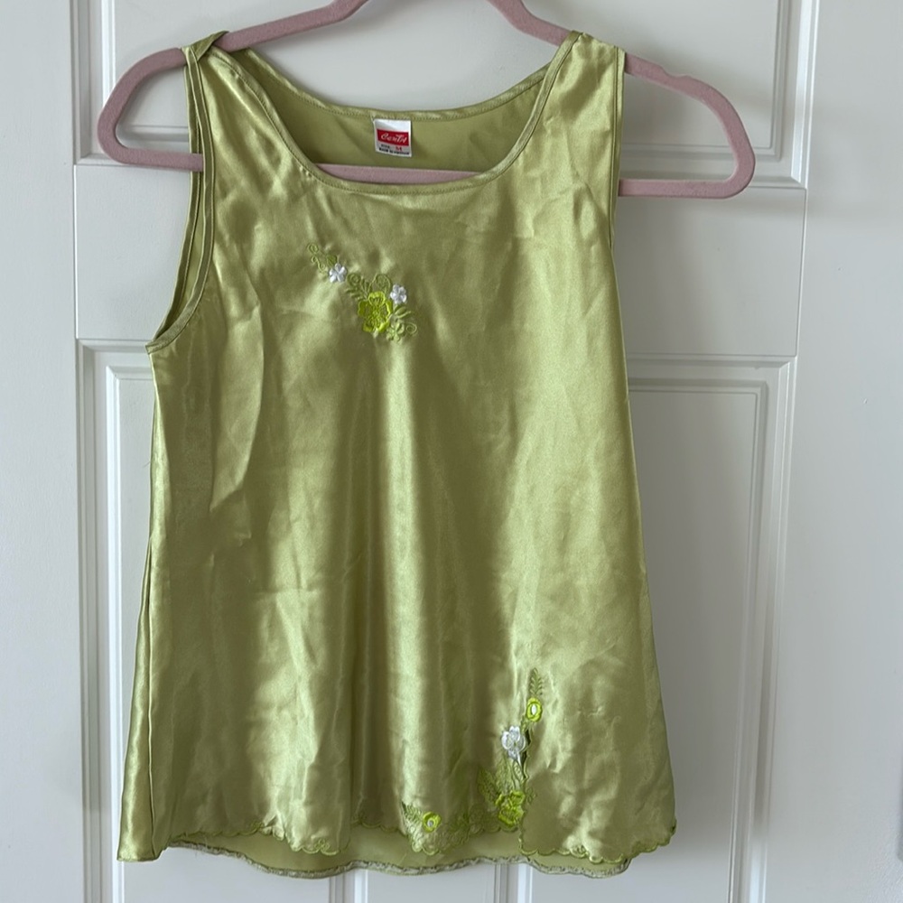 Green Satin Tank Top